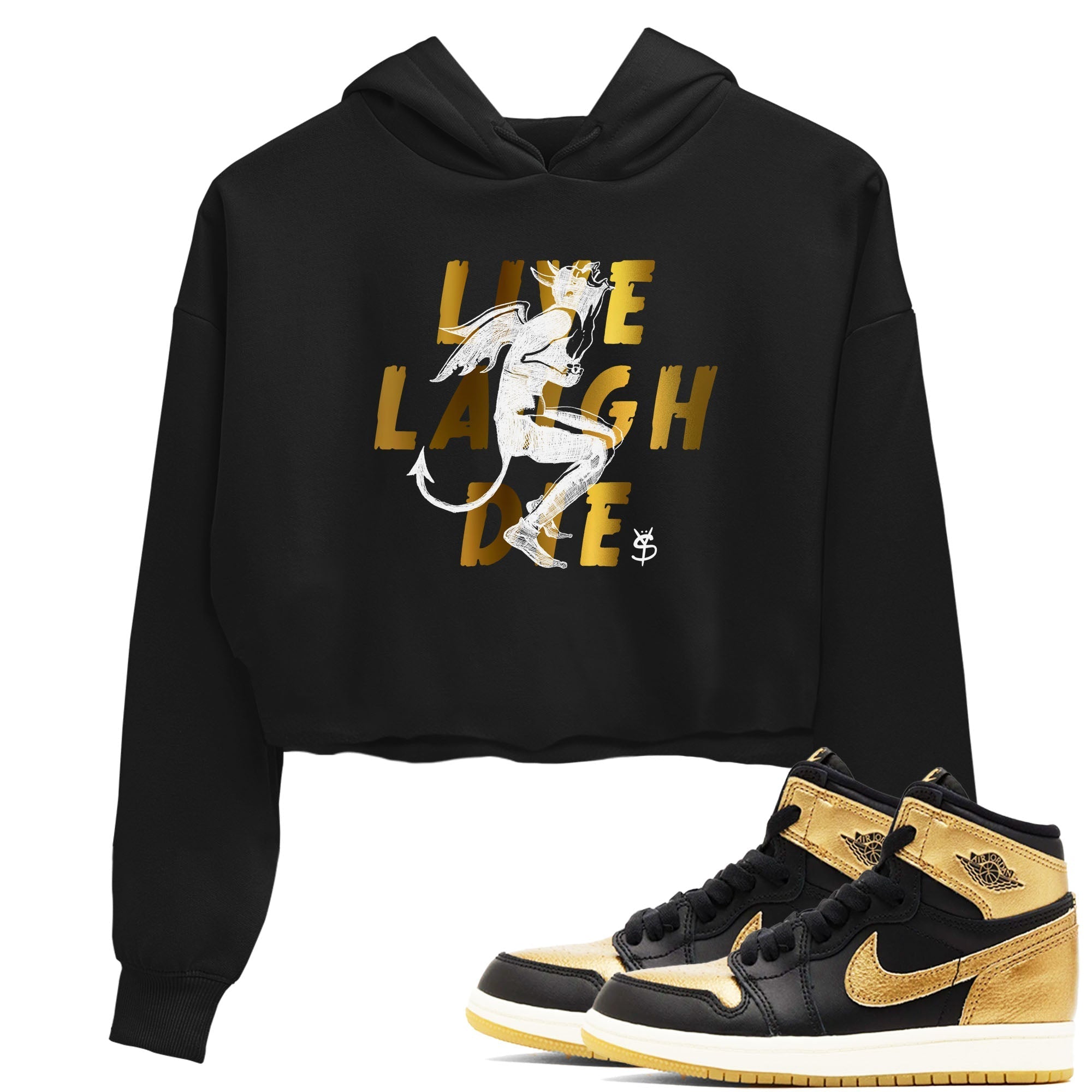 Laughing Devil snkmatch Women's Top - Air Jordan 1 Black Metallic Gold