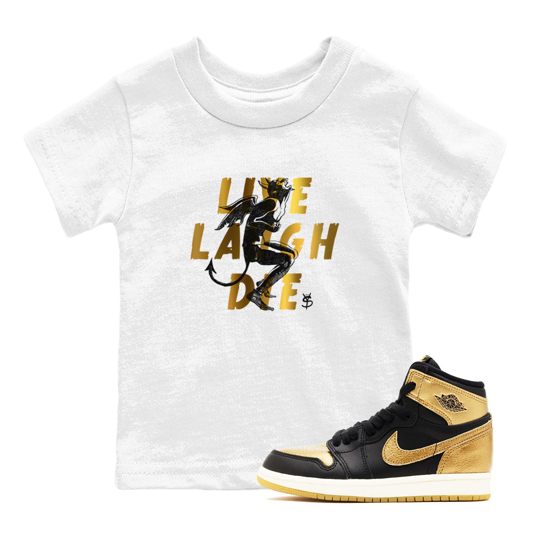 Laughing Devil snkmatch Tees Kids - Air Jordan 1 Black Metallic Gold