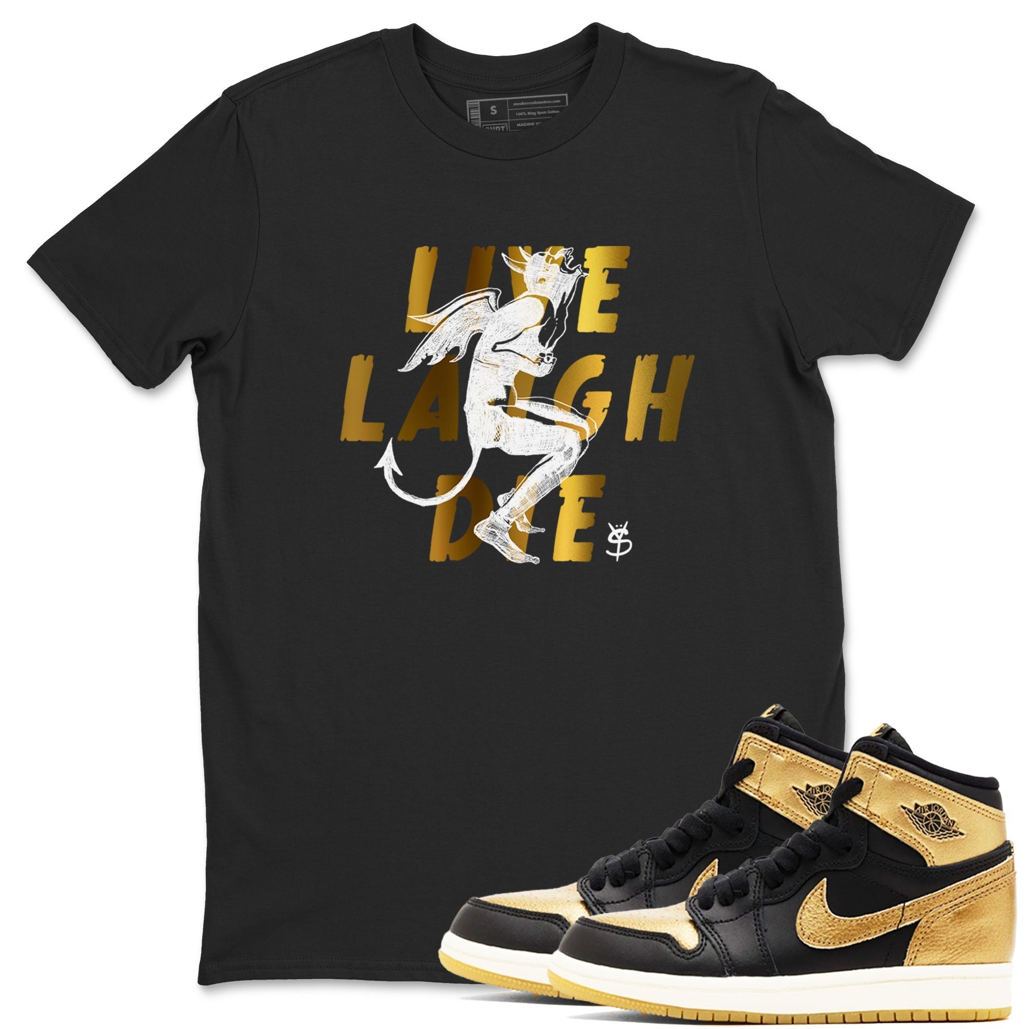 Laughing Devil snkmatch Tees - Air Jordan 1 Black Metallic Gold