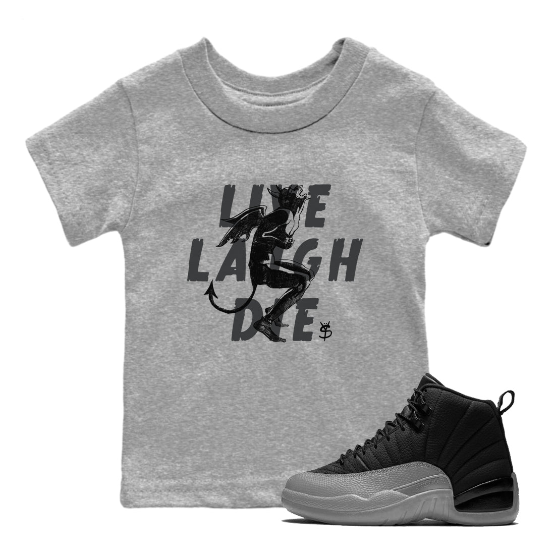 Laughing Devil snkmatch Tees Kids - Air Jordan 12 Black Wolf Grey