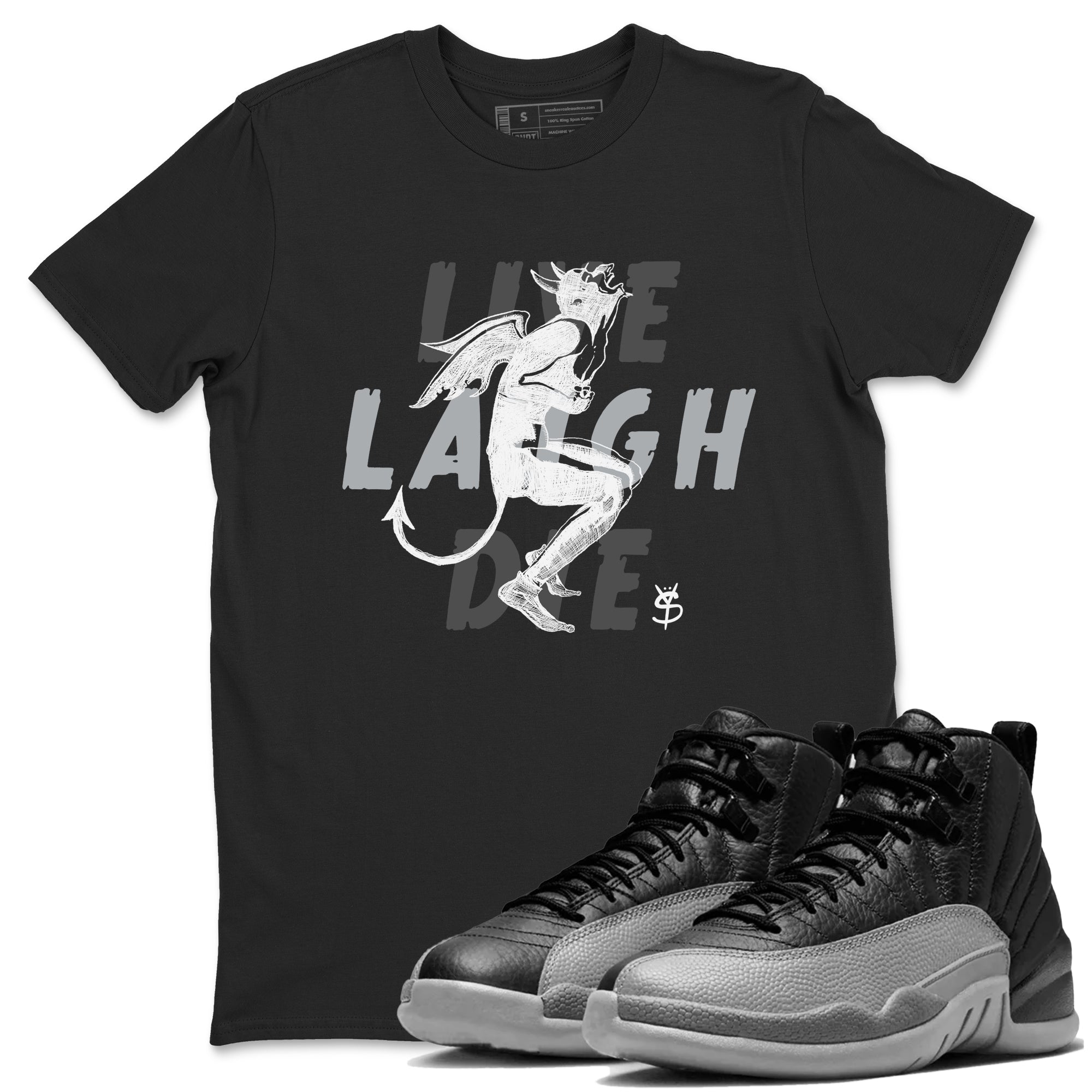 Laughing Devil snkmatch Tees - Air Jordan 12 Black Wolf Grey