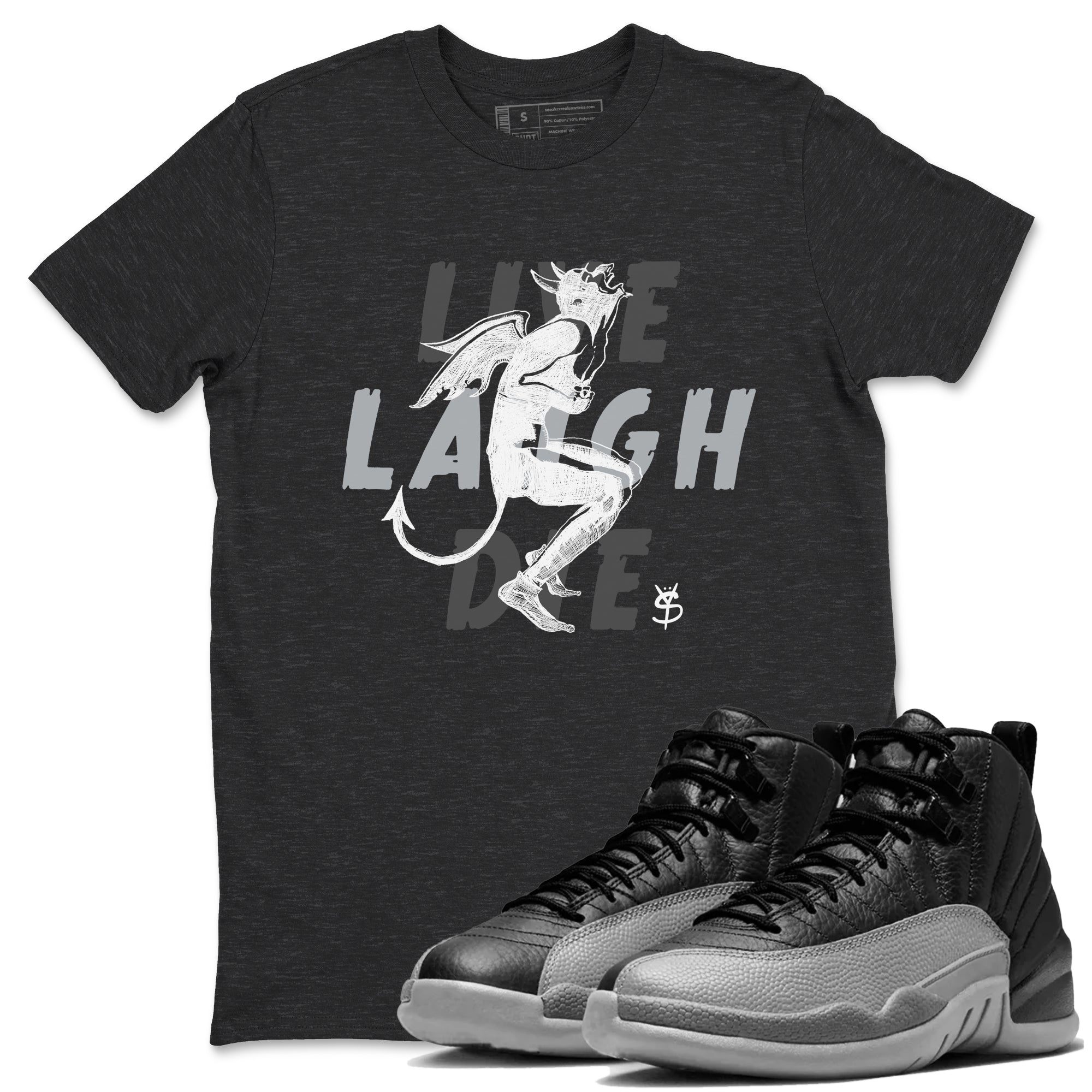 Laughing Devil snkmatch Tees - Air Jordan 12 Black Wolf Grey