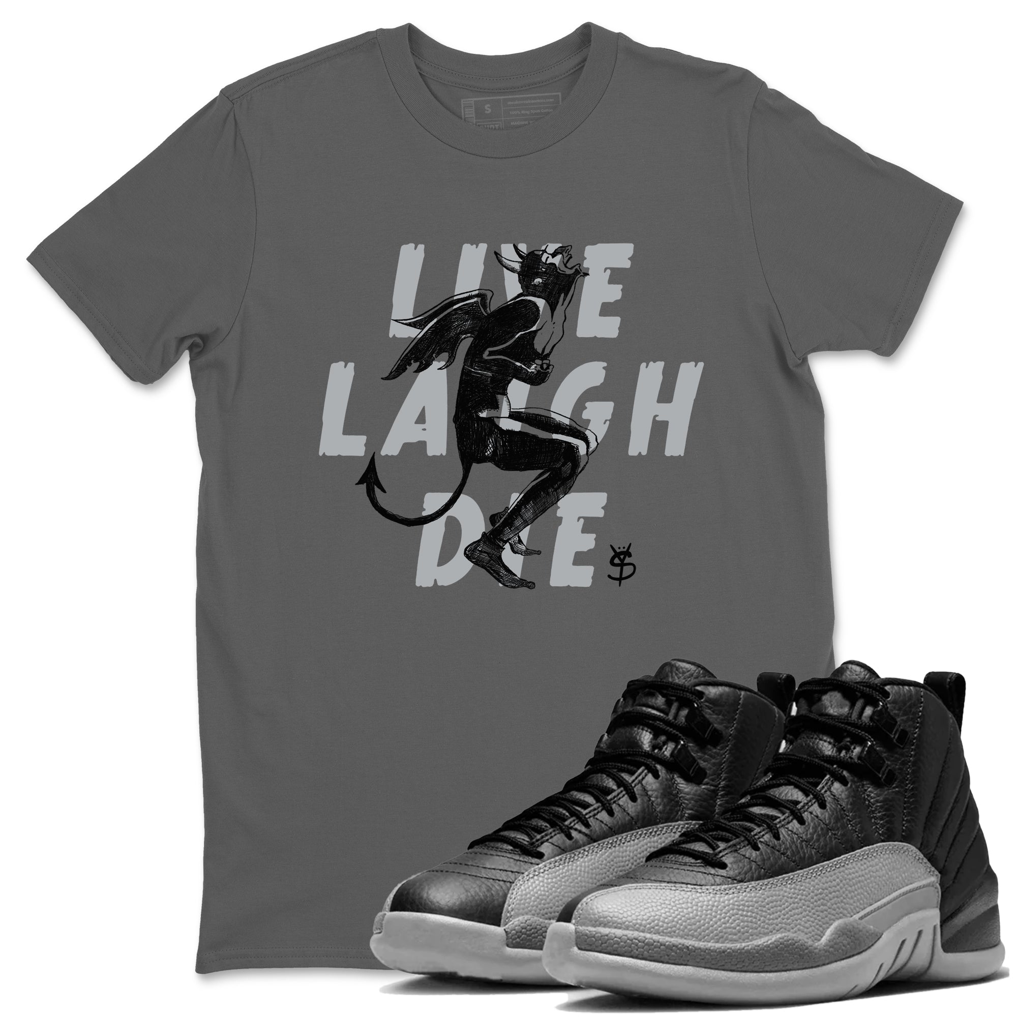 Laughing Devil snkmatch Tees - Air Jordan 12 Black Wolf Grey
