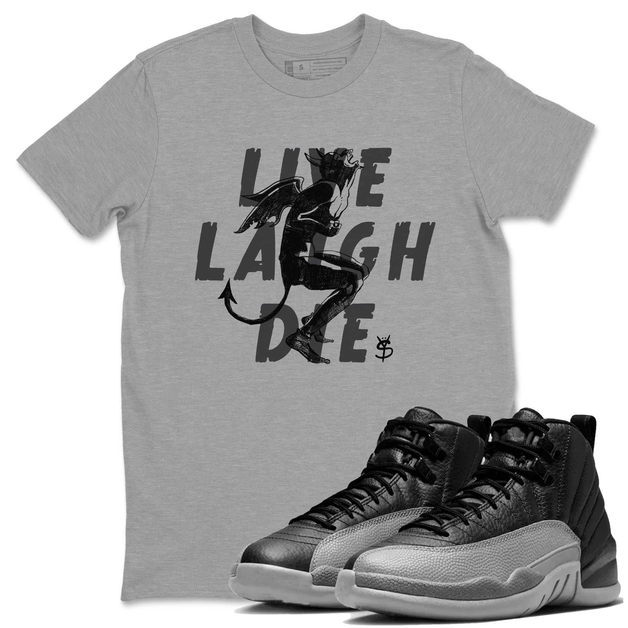 Laughing Devil snkmatch Tees - Air Jordan 12 Black Wolf Grey