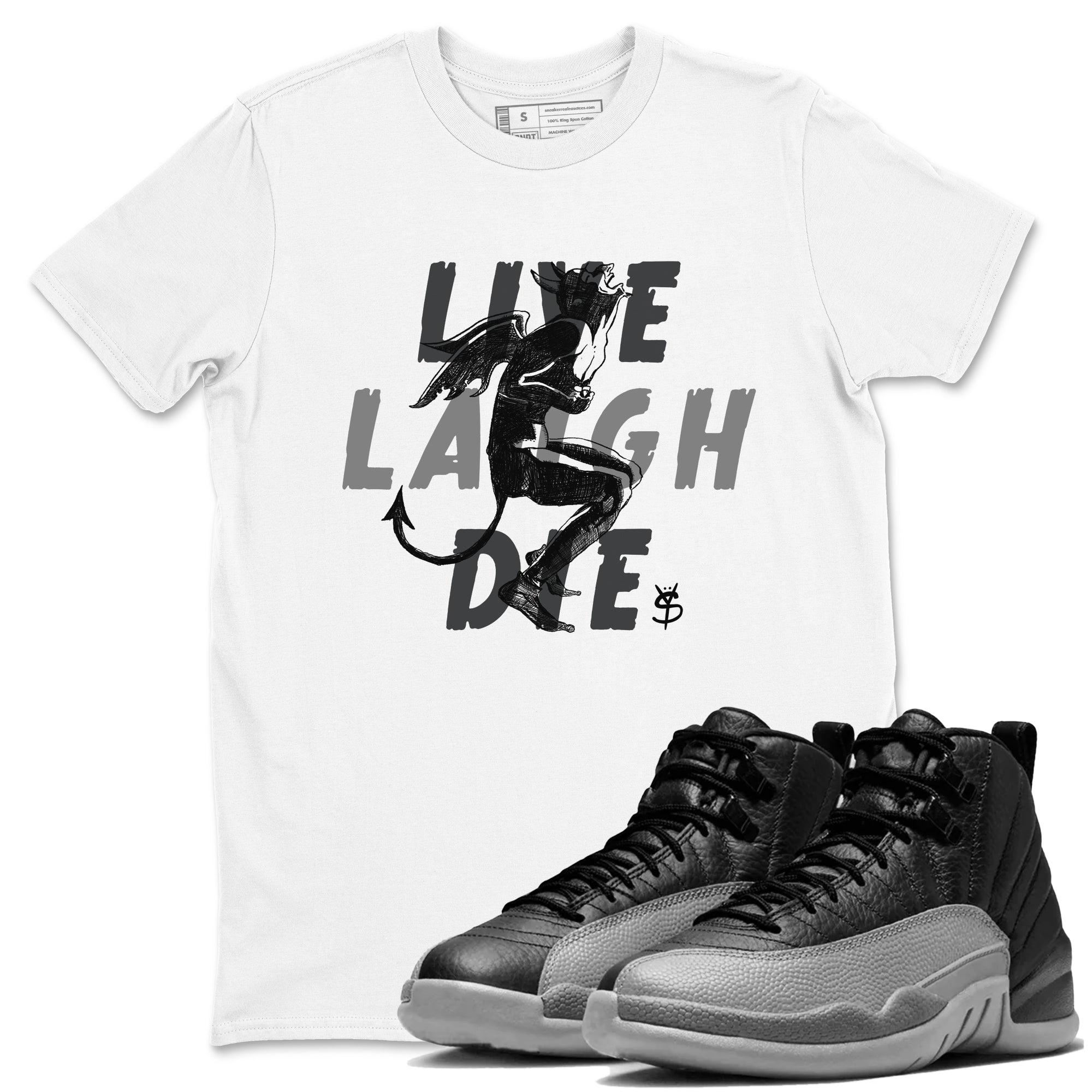 Laughing Devil snkmatch Tees - Air Jordan 12 Black Wolf Grey