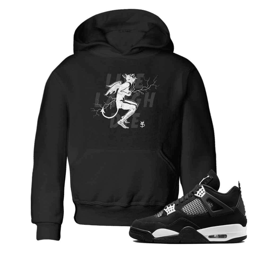 Laughing Devil snkmatch Tees Kids - Air Jordan 4 White Thunder