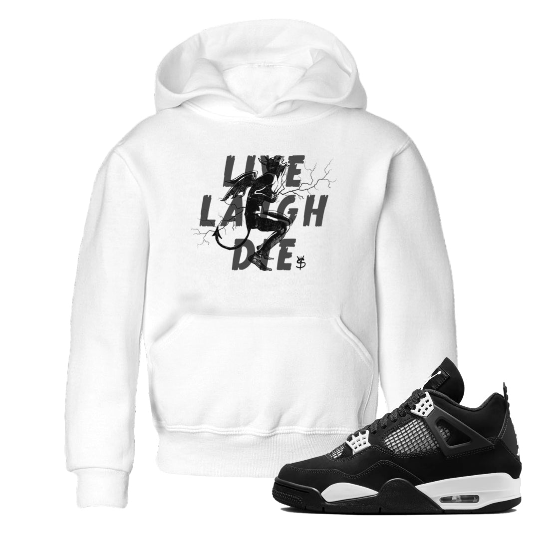 Laughing Devil snkmatch Tees Kids - Air Jordan 4 White Thunder
