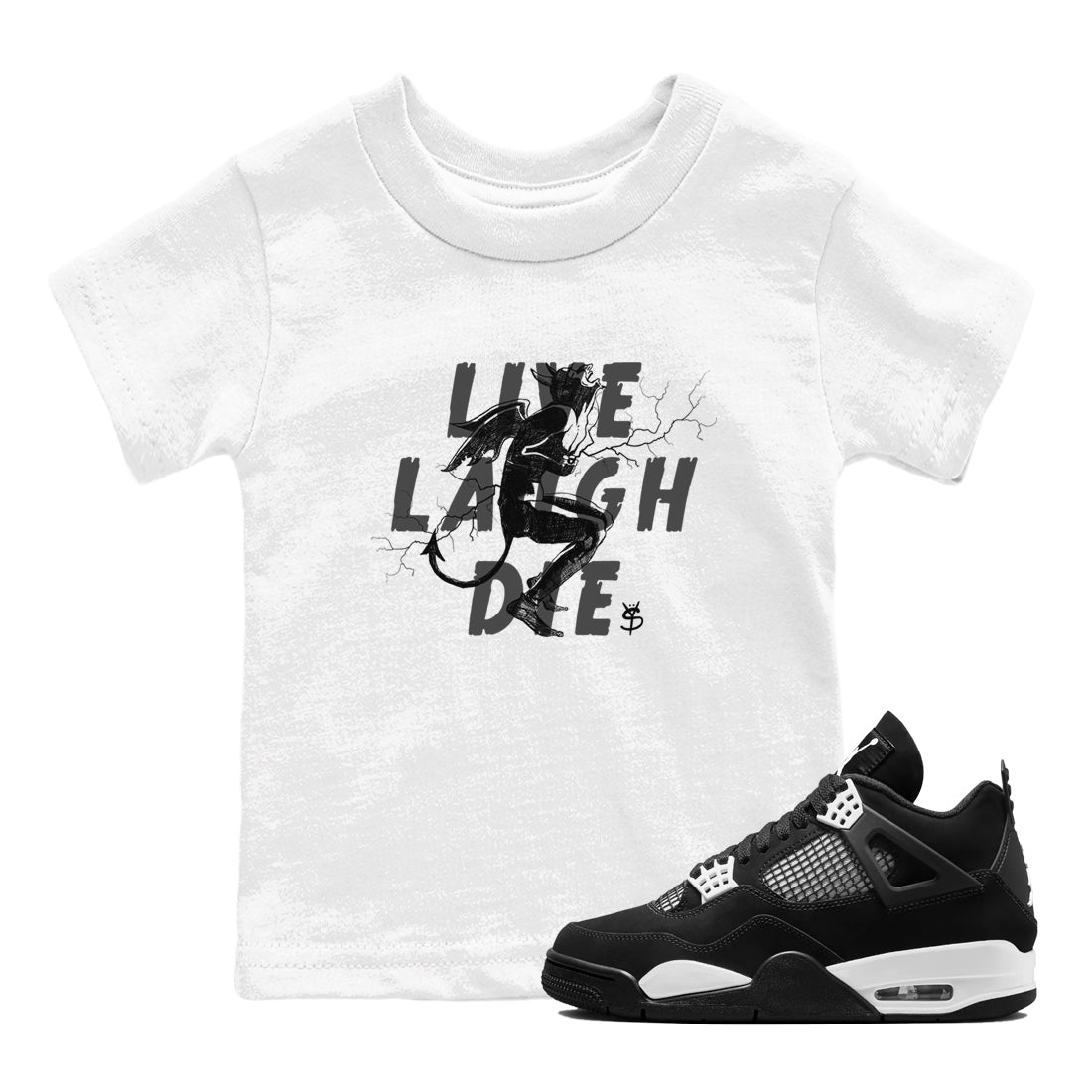 Laughing Devil snkmatch Tees Kids - Air Jordan 4 White Thunder
