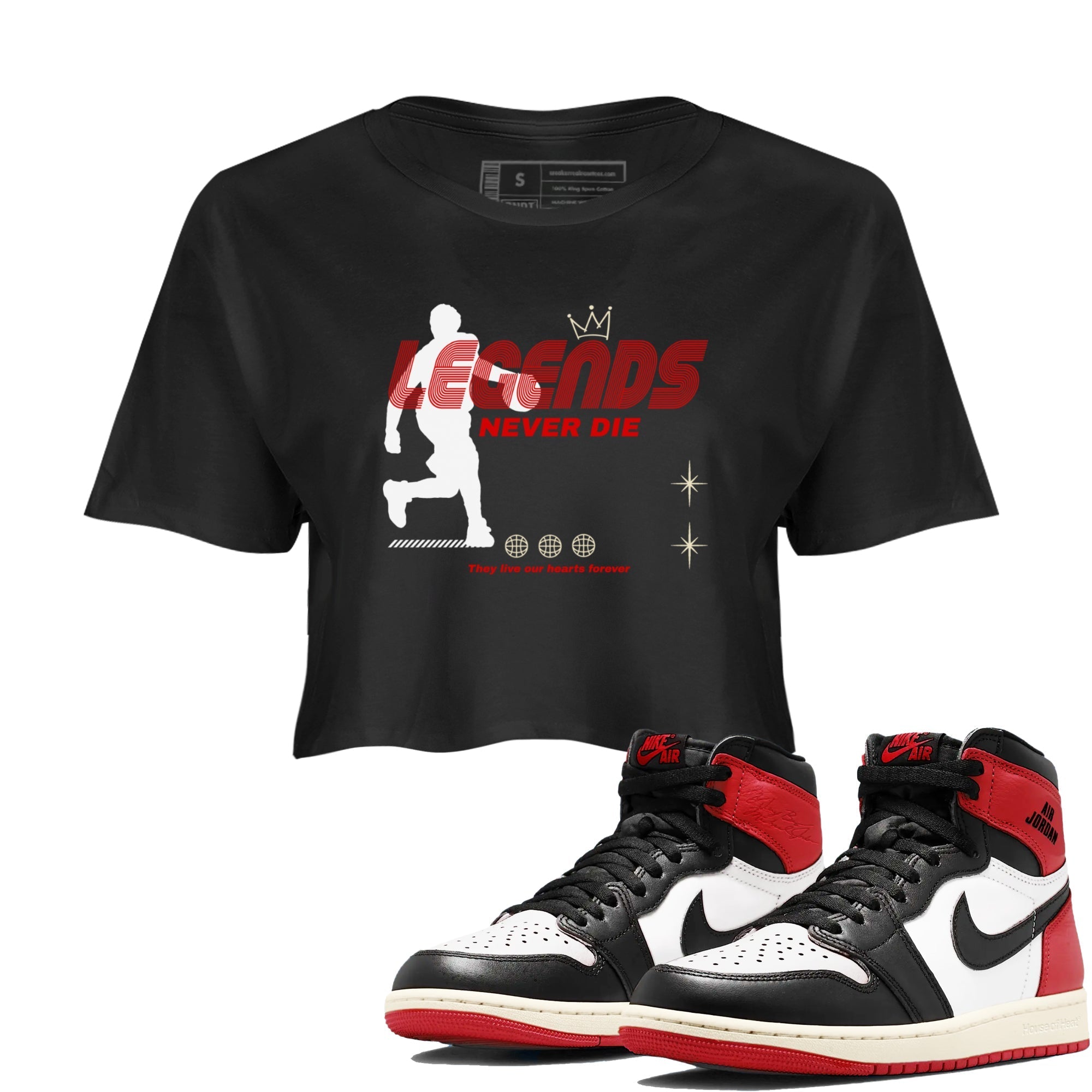 Legends Never Die snkmatch Women's Top - Air Jordan 1 Black Toe Reimagined