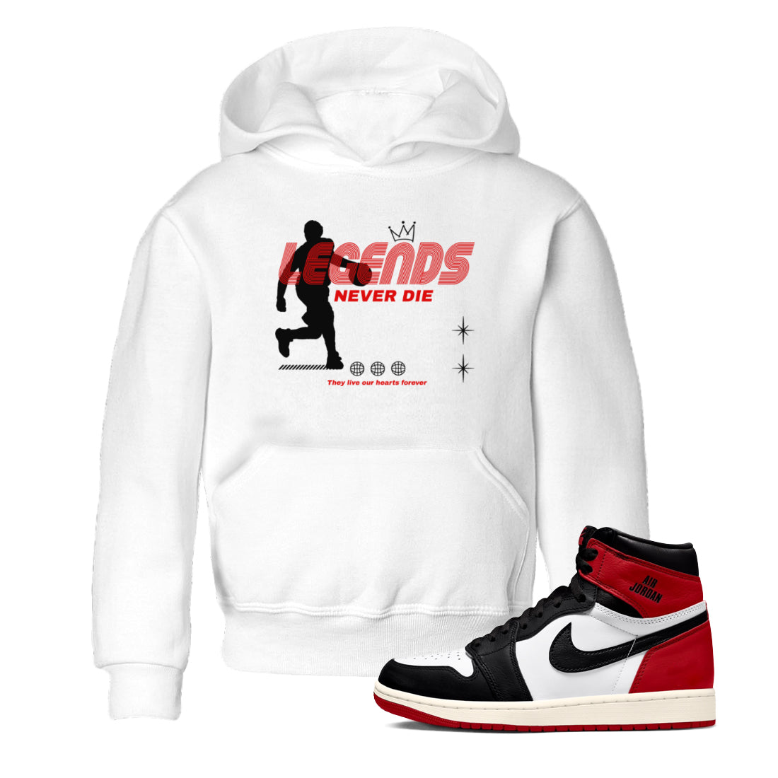 Legends Never Die snkmatch Tees Kids - Air Jordan 1 Black Toe Reimagined