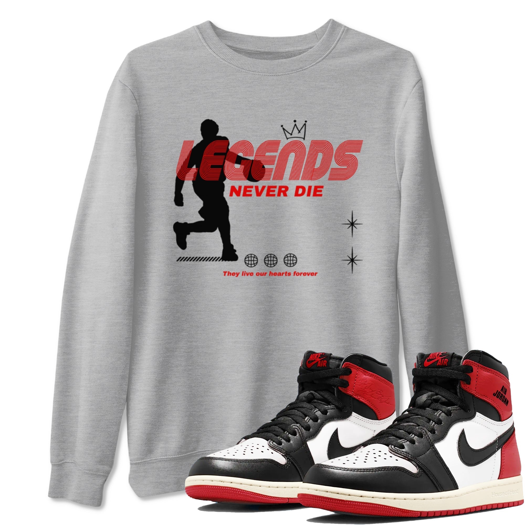 Legends Never Die snkmatch Tees - Air Jordan 1 Black Toe Reimagined