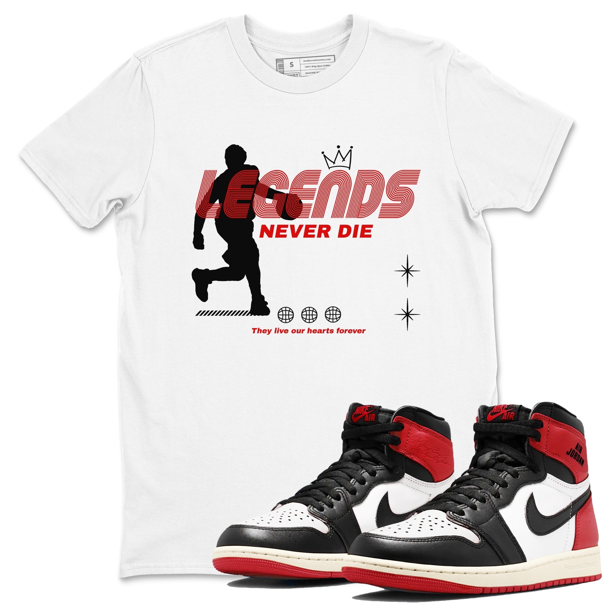 Legends Never Die snkmatch Tees - Air Jordan 1 Black Toe Reimagined