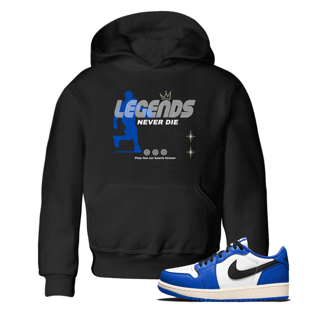 Legends Never Die snkmatch Tees Kids - Air Jordan 1 Game Royal