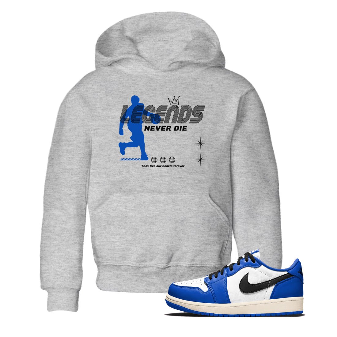 Legends Never Die snkmatch Tees Kids - Air Jordan 1 Game Royal