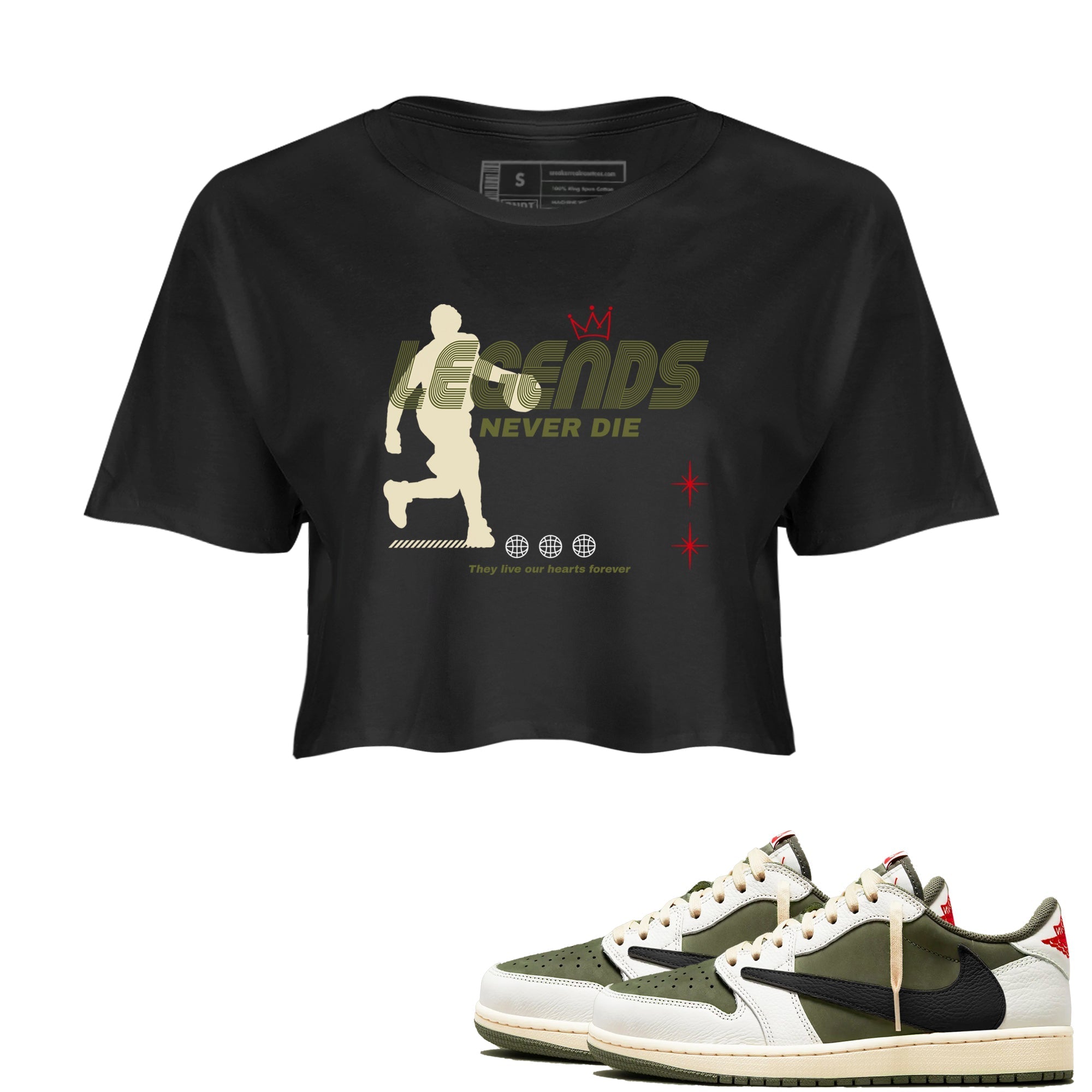Legends Never Die snkmatch Women's Top - Air Jordan 1 Travis Scott Medium Olive
