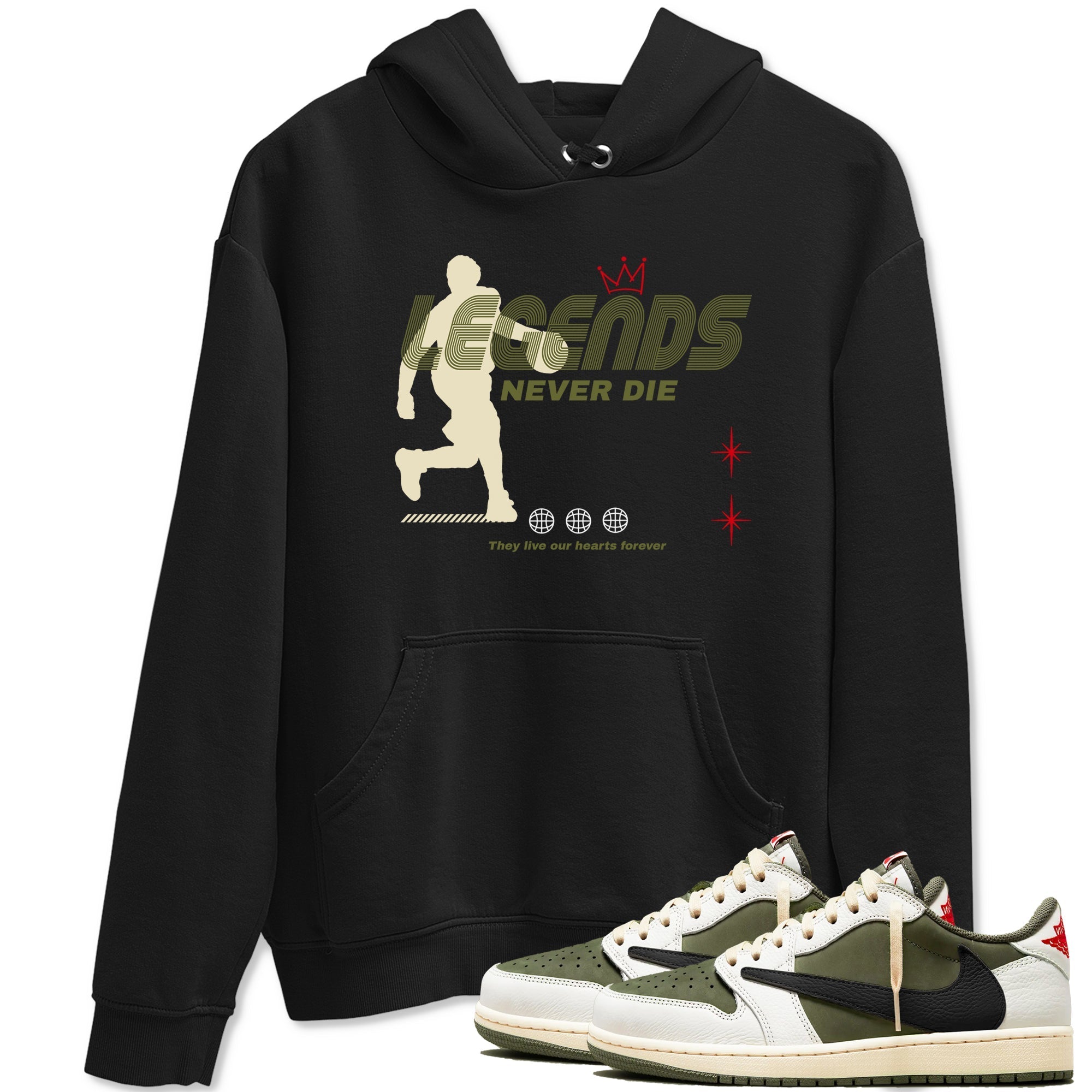 Legends Never Die snkmatch Tees - Air Jordan 1 Travis Scott Medium Olive