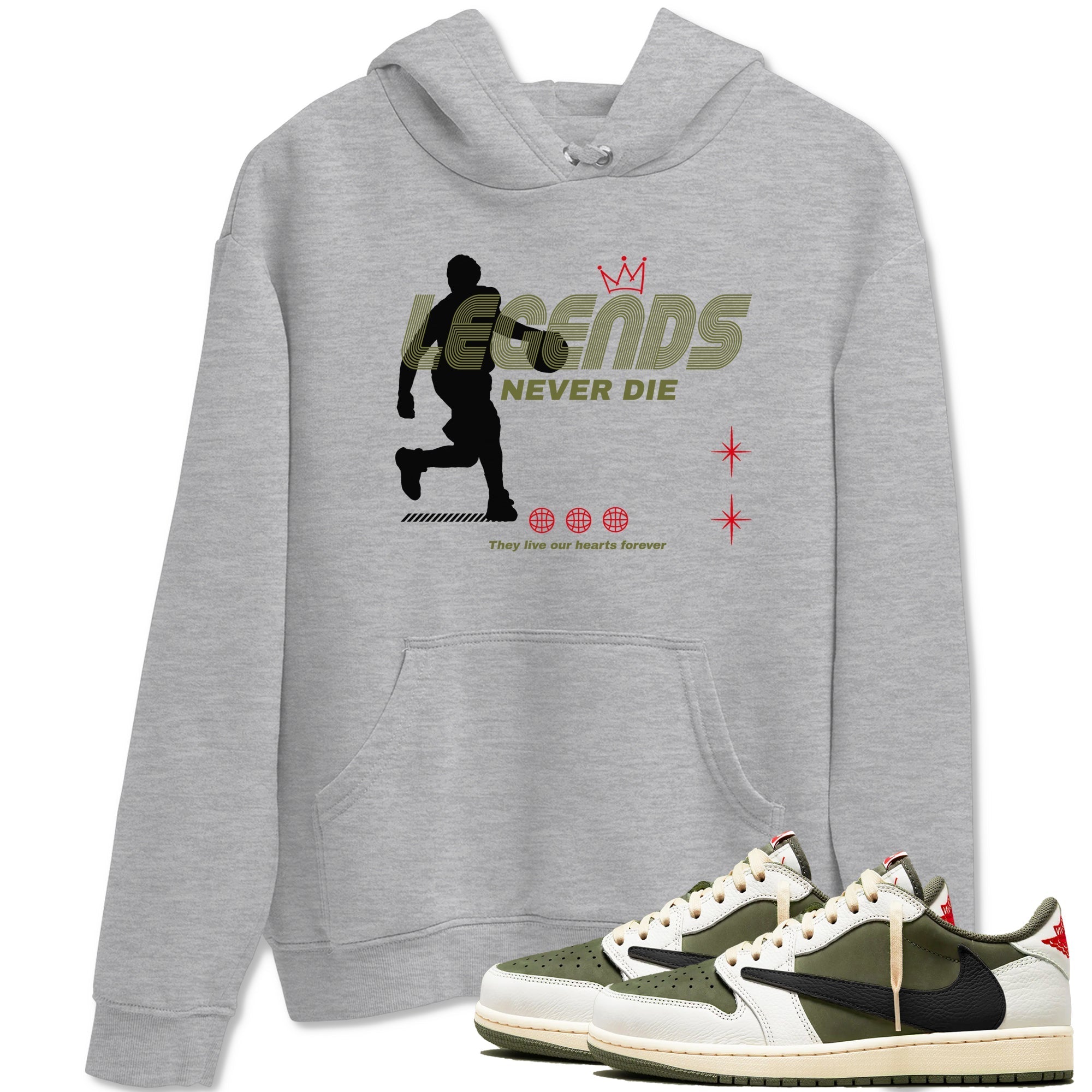 Legends Never Die snkmatch Tees - Air Jordan 1 Travis Scott Medium Olive
