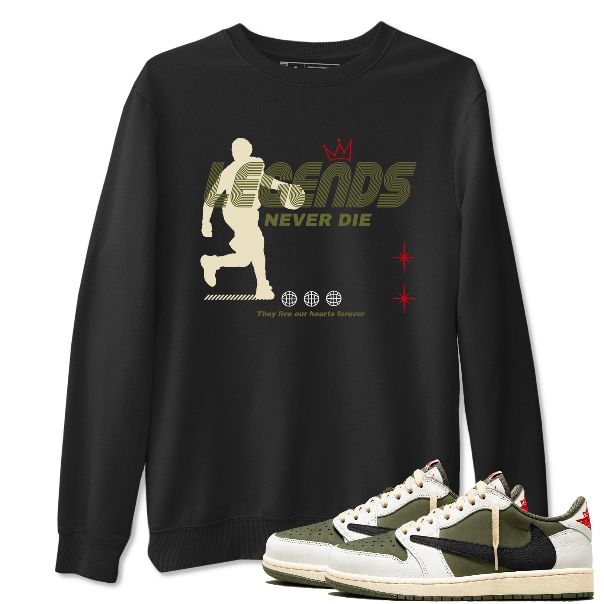 Legends Never Die snkmatch Tees - Air Jordan 1 Travis Scott Medium Olive