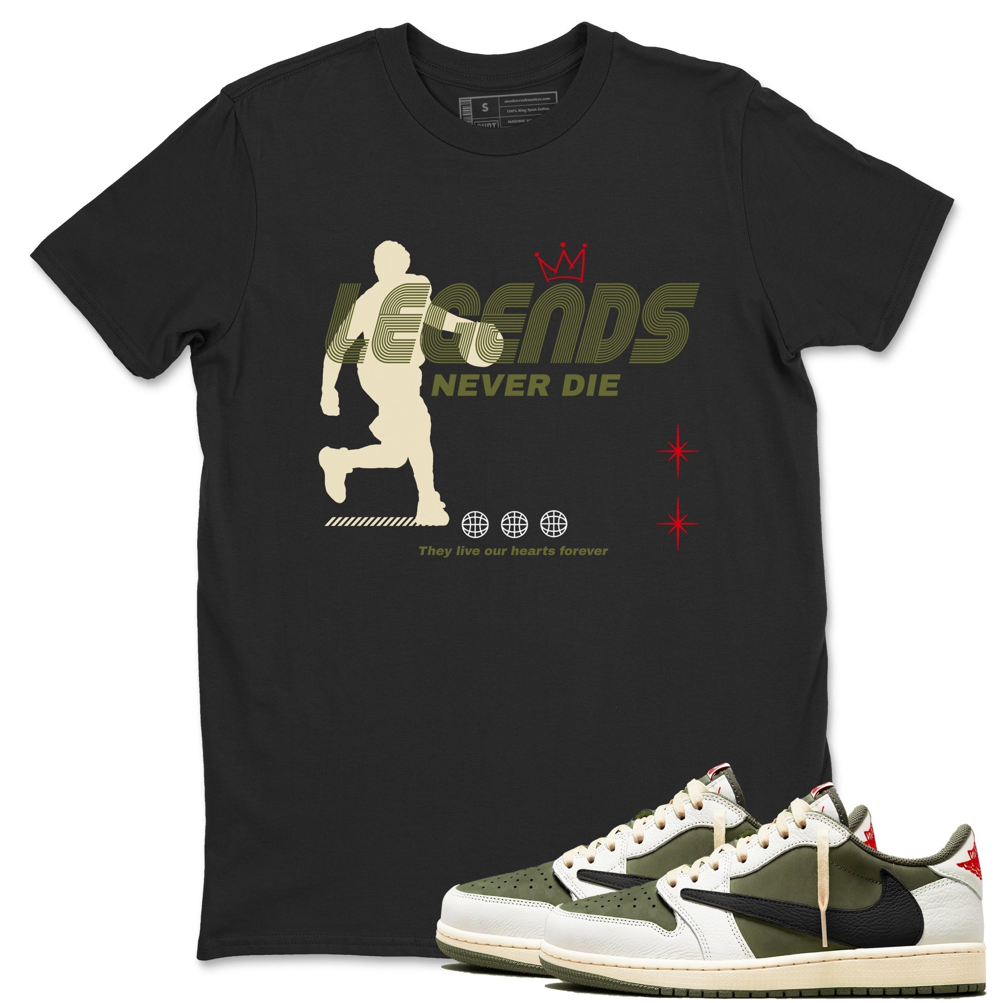Legends Never Die snkmatch Tees - Air Jordan 1 Travis Scott Medium Olive