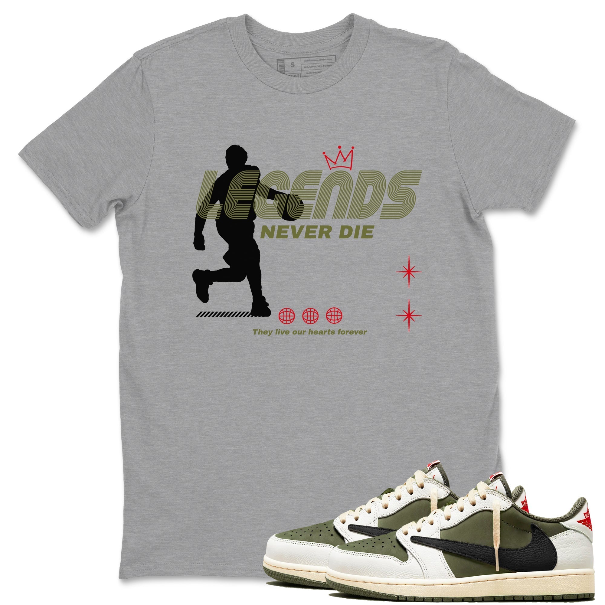 Legends Never Die snkmatch Tees - Air Jordan 1 Travis Scott Medium Olive