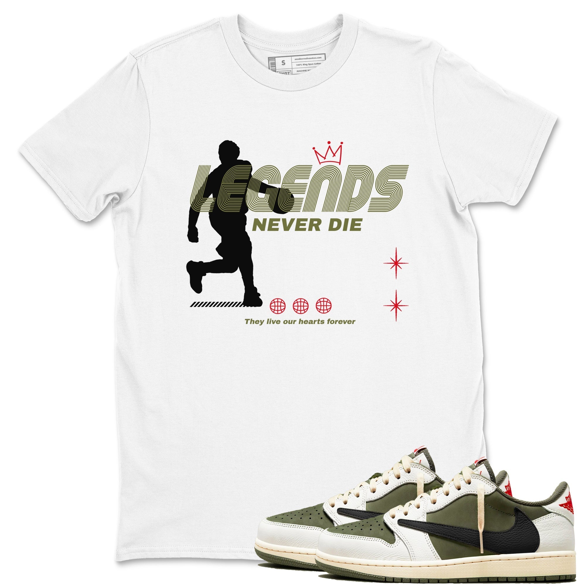 Legends Never Die snkmatch Tees - Air Jordan 1 Travis Scott Medium Olive