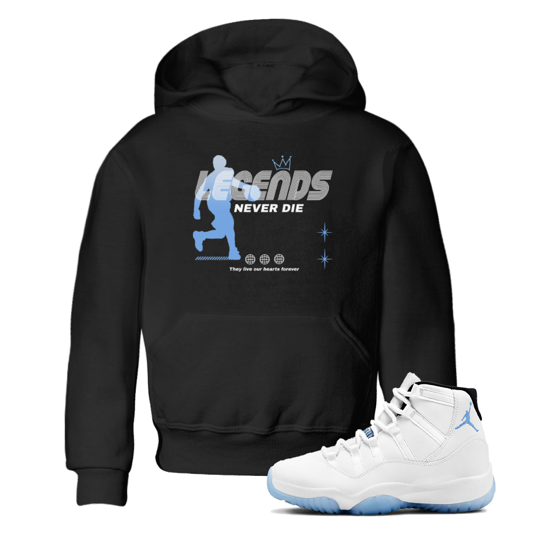 Legends Never Die snkmatch Tees Kids - Air Jordan 11 Legend Blue