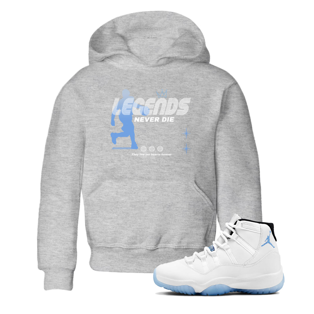Legends Never Die snkmatch Tees Kids - Air Jordan 11 Legend Blue