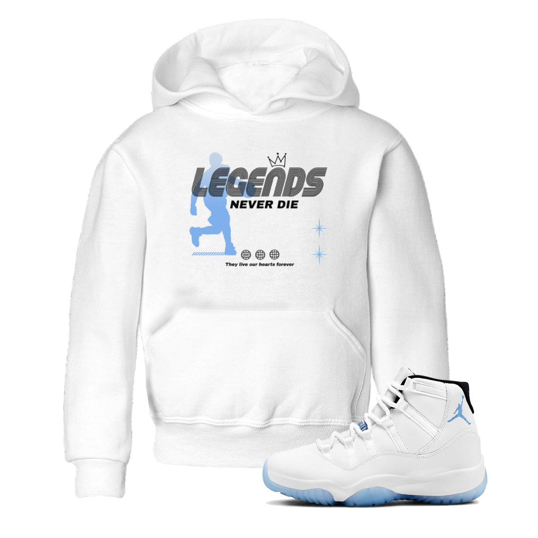 Legends Never Die snkmatch Tees Kids - Air Jordan 11 Legend Blue