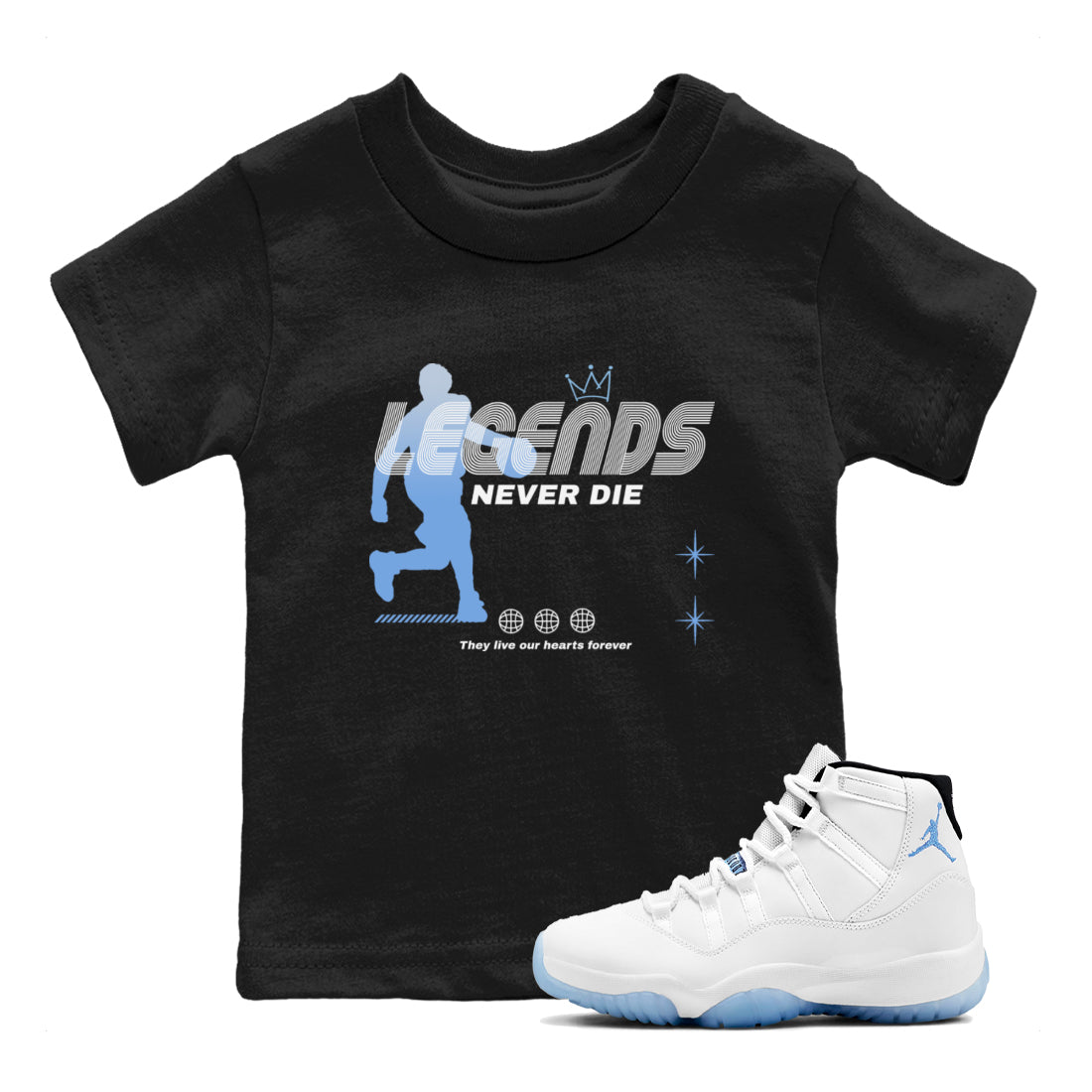 Legends Never Die snkmatch Tees Kids - Air Jordan 11 Legend Blue