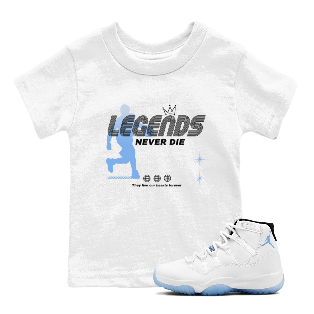 Legends Never Die snkmatch Tees Kids - Air Jordan 11 Legend Blue