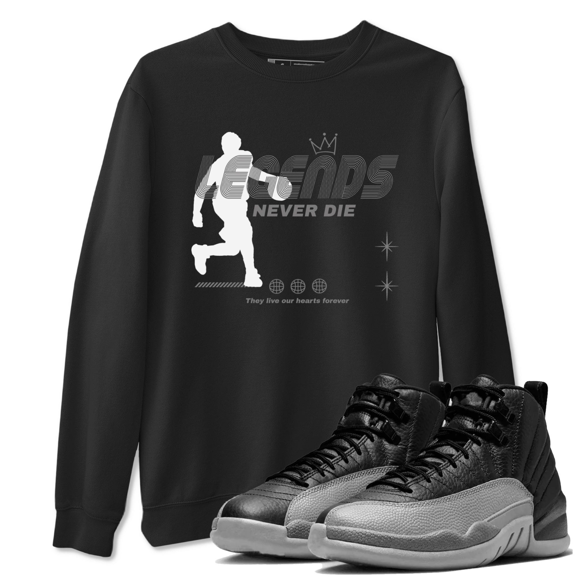 Legends Never Die snkmatch Tees - Air Jordan 12 Black Wolf Grey