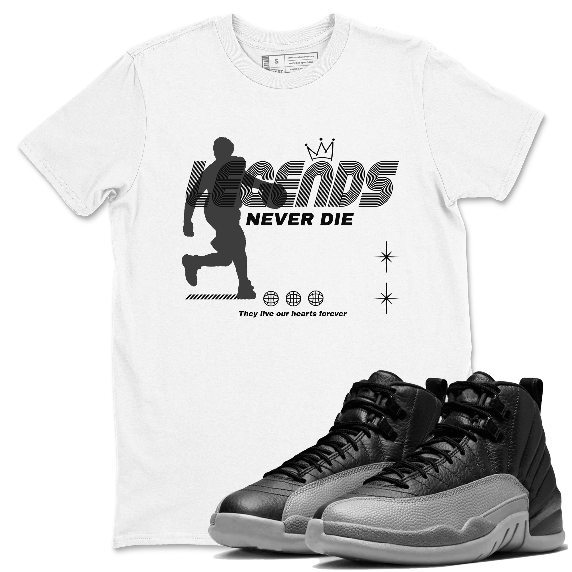 Legends Never Die snkmatch Tees - Air Jordan 12 Black Wolf Grey