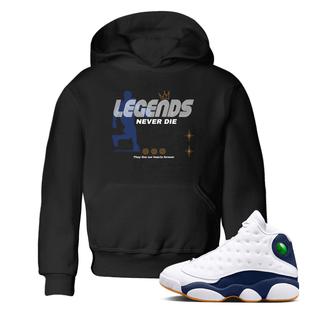 Legends Never Die snkmatch Tees Kids - Air Jordan 13 Midnight Navy