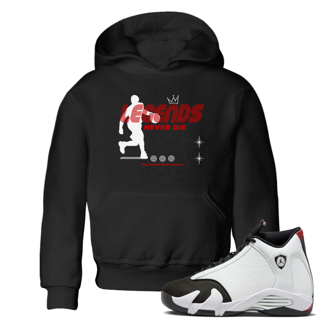 Legends Never Die snkmatch Tees Kids - Air Jordan 14 Black Toe