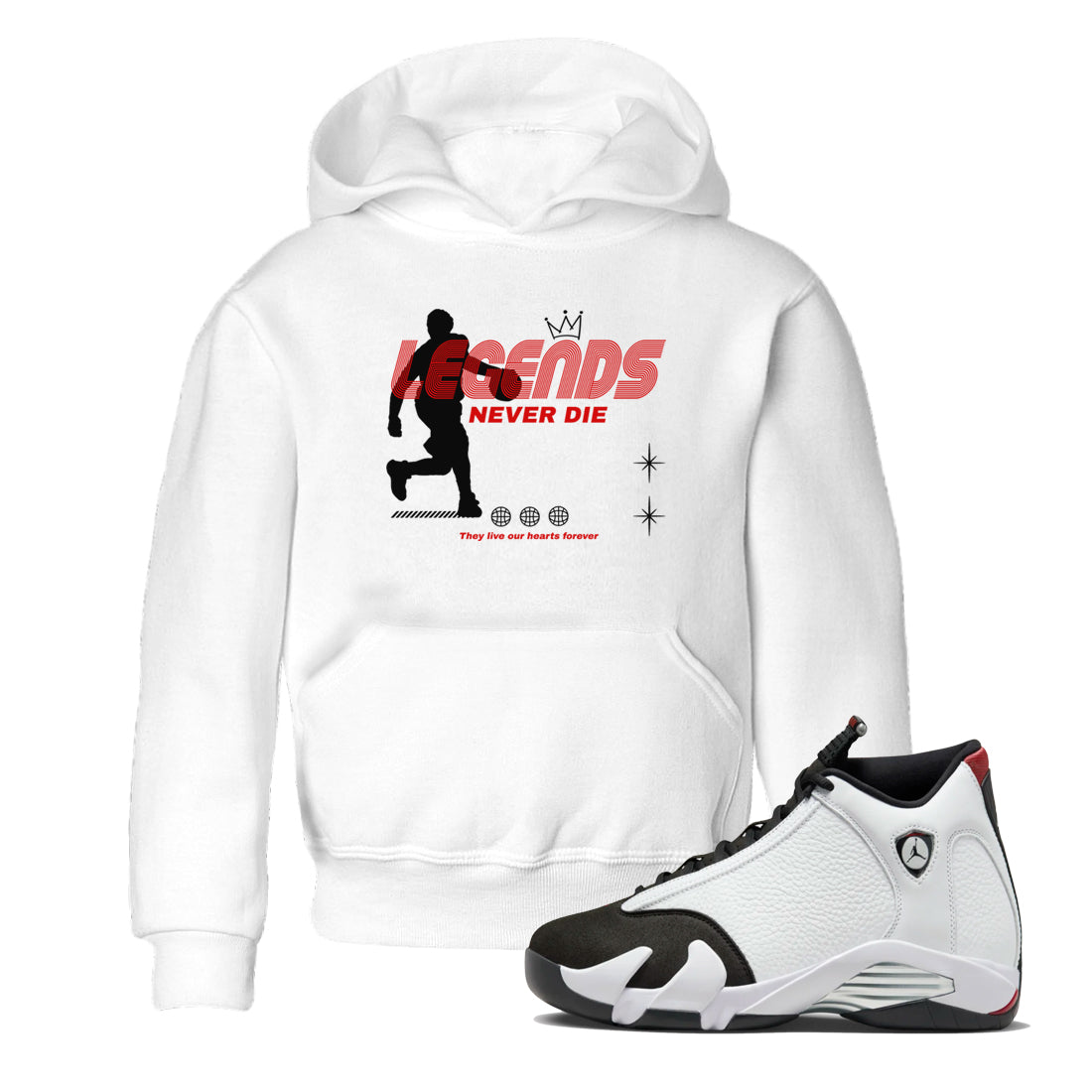 Legends Never Die snkmatch Tees Kids - Air Jordan 14 Black Toe