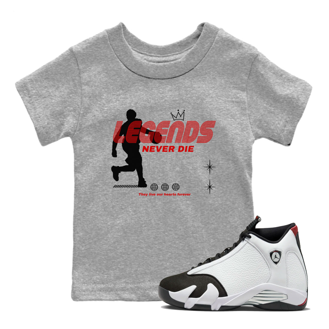 Legends Never Die snkmatch Tees Kids - Air Jordan 14 Black Toe