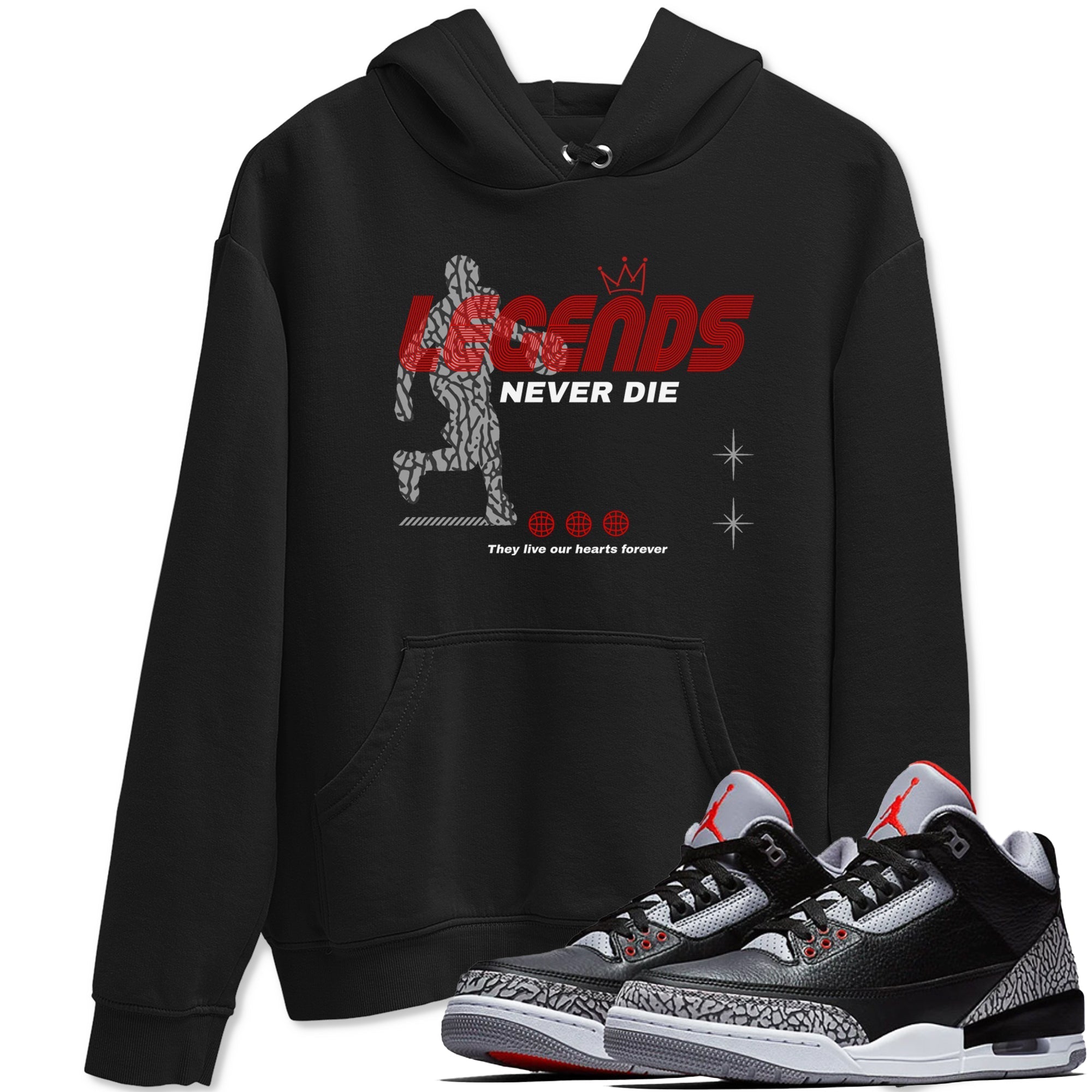 Legends Never Die snkmatch Tees - Air Jordan 3 Black Cement