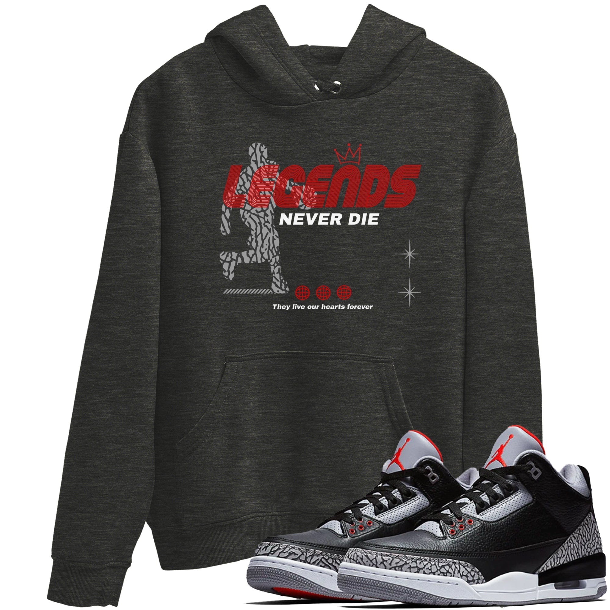 Legends Never Die snkmatch Tees - Air Jordan 3 Black Cement