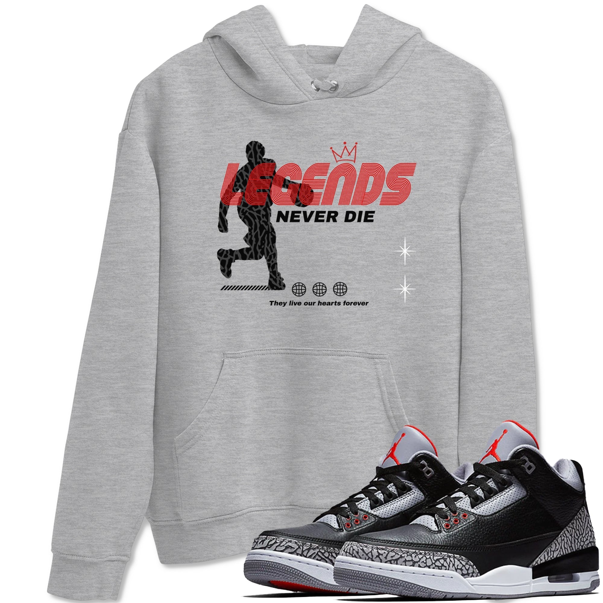 Legends Never Die snkmatch Tees - Air Jordan 3 Black Cement