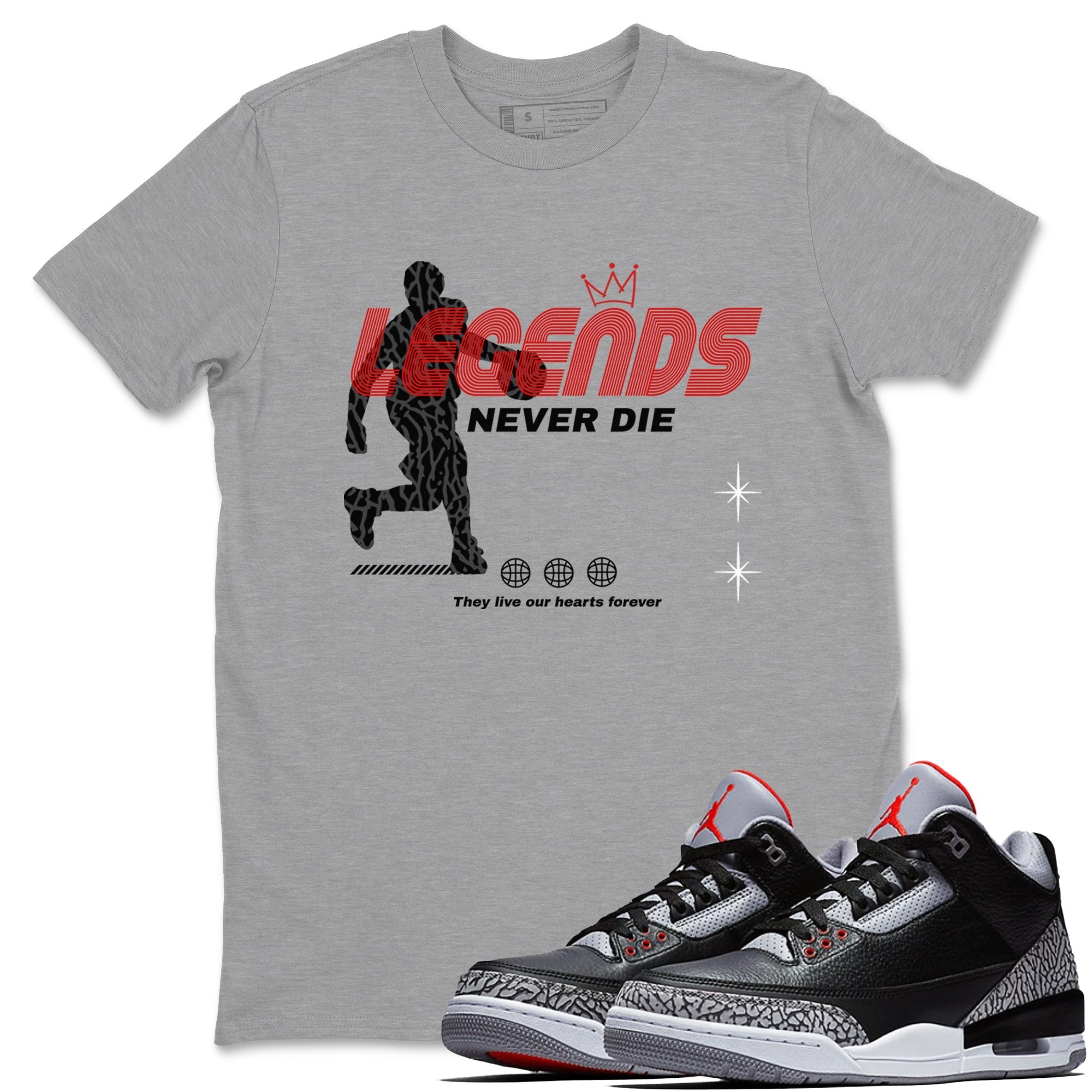 Legends Never Die snkmatch Tees - Air Jordan 3 Black Cement