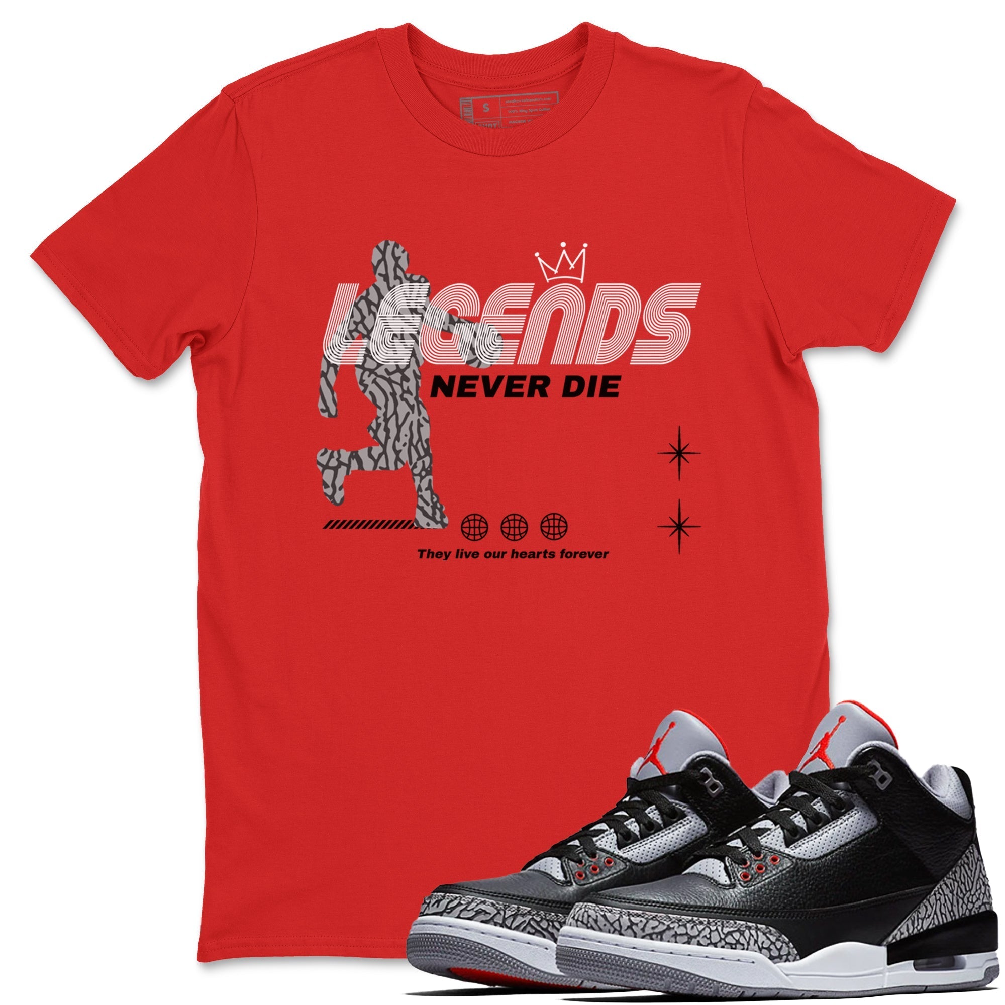Legends Never Die snkmatch Tees - Air Jordan 3 Black Cement