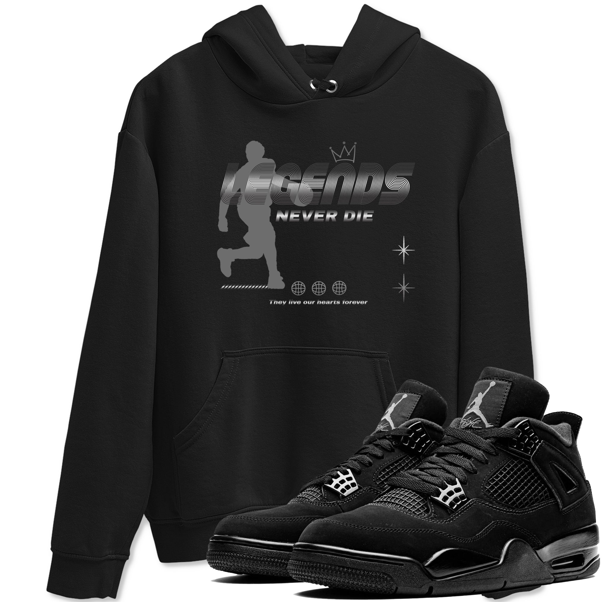 Legends Never Die snkmatch Tees - Air Jordan 4 Black Cat