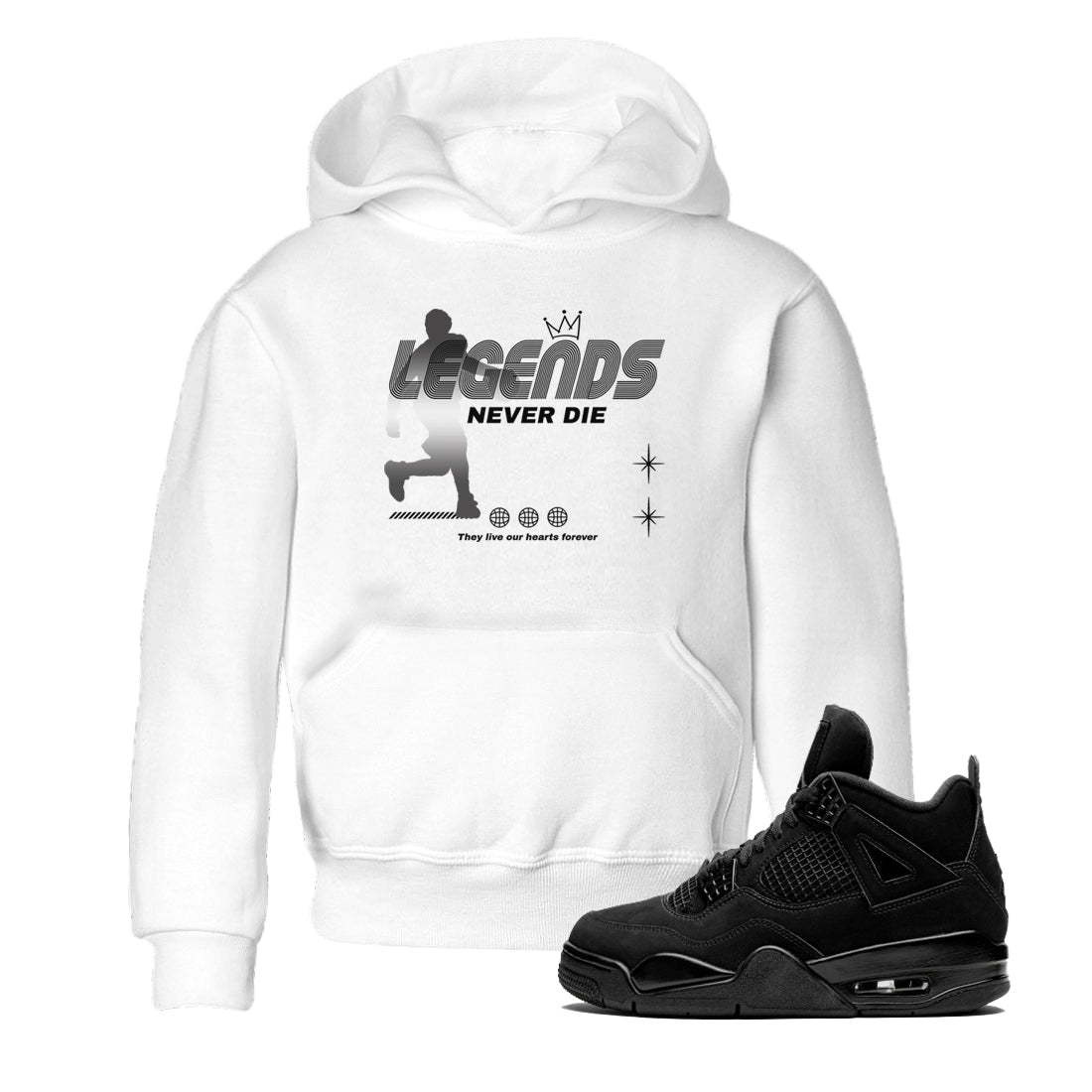 Legends Never Die snkmatch Tees Kids - Air Jordan 4 Black Cat