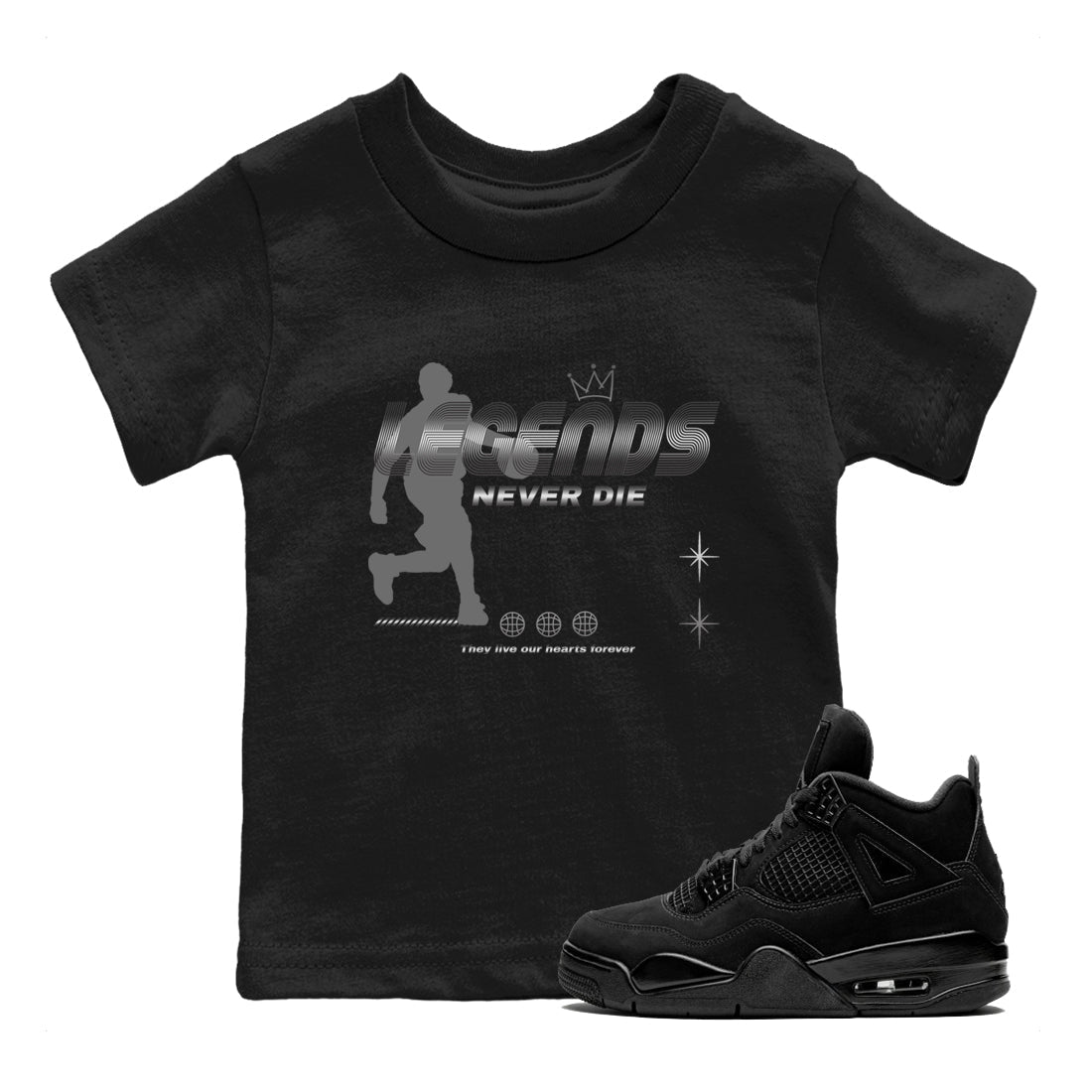 Legends Never Die snkmatch Tees Kids - Air Jordan 4 Black Cat