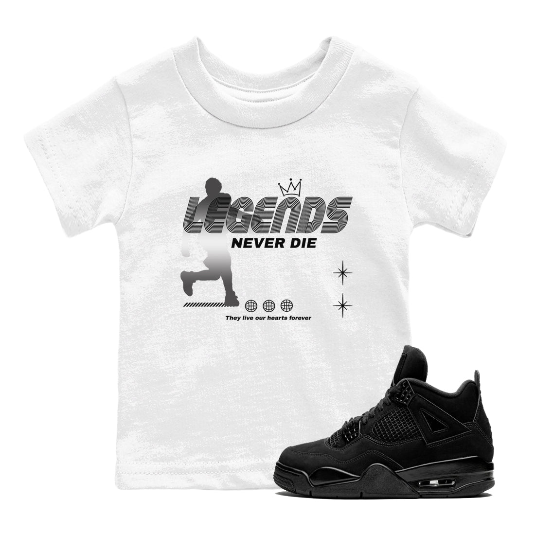 Legends Never Die snkmatch Tees Kids - Air Jordan 4 Black Cat