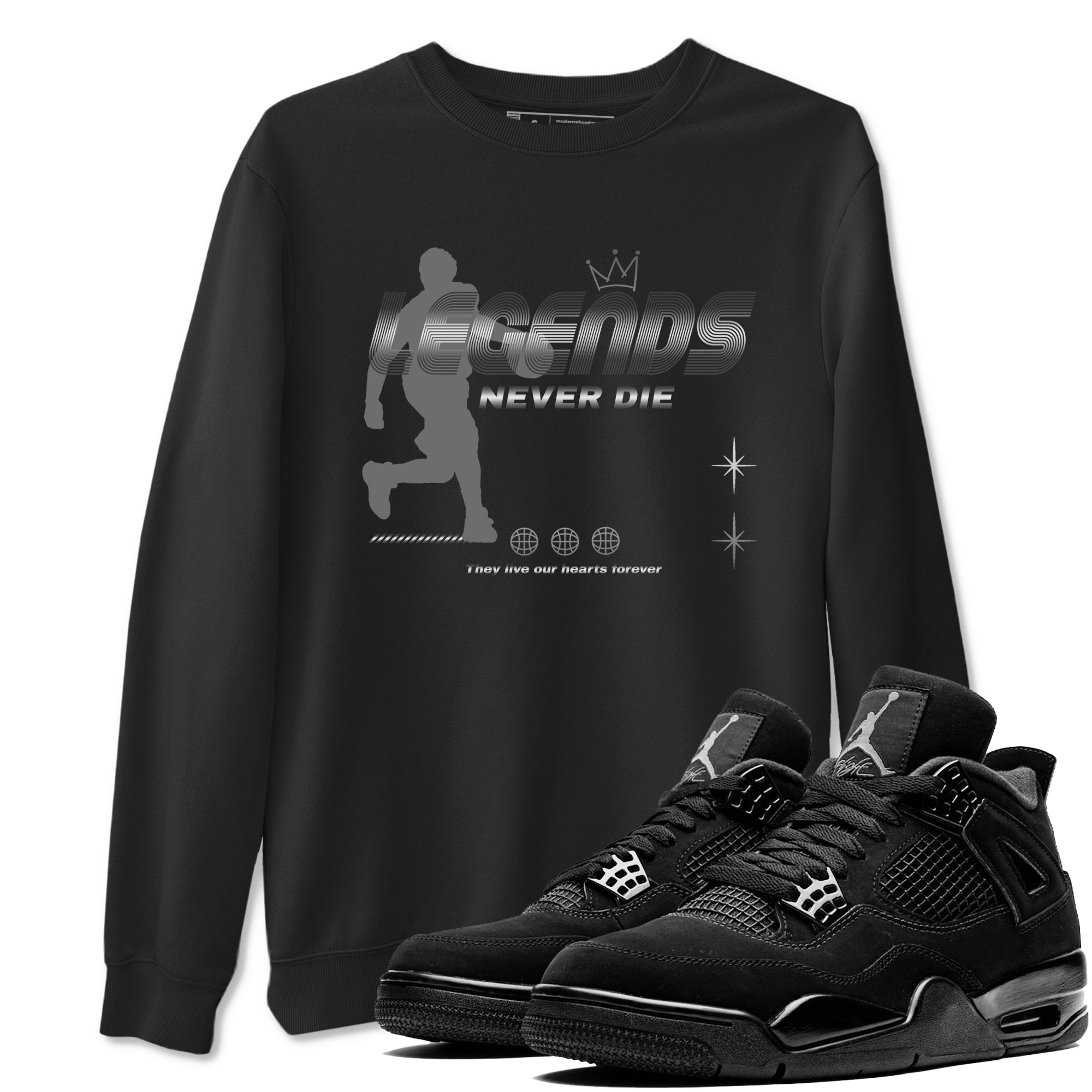 Legends Never Die snkmatch Tees - Air Jordan 4 Black Cat