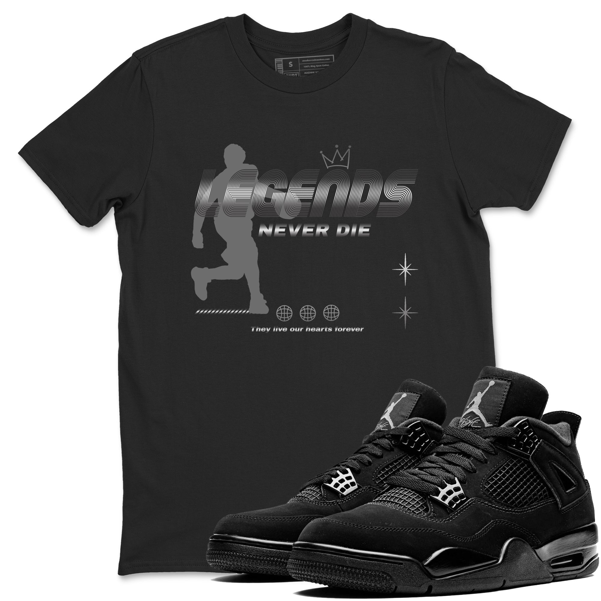 Legends Never Die snkmatch Tees - Air Jordan 4 Black Cat