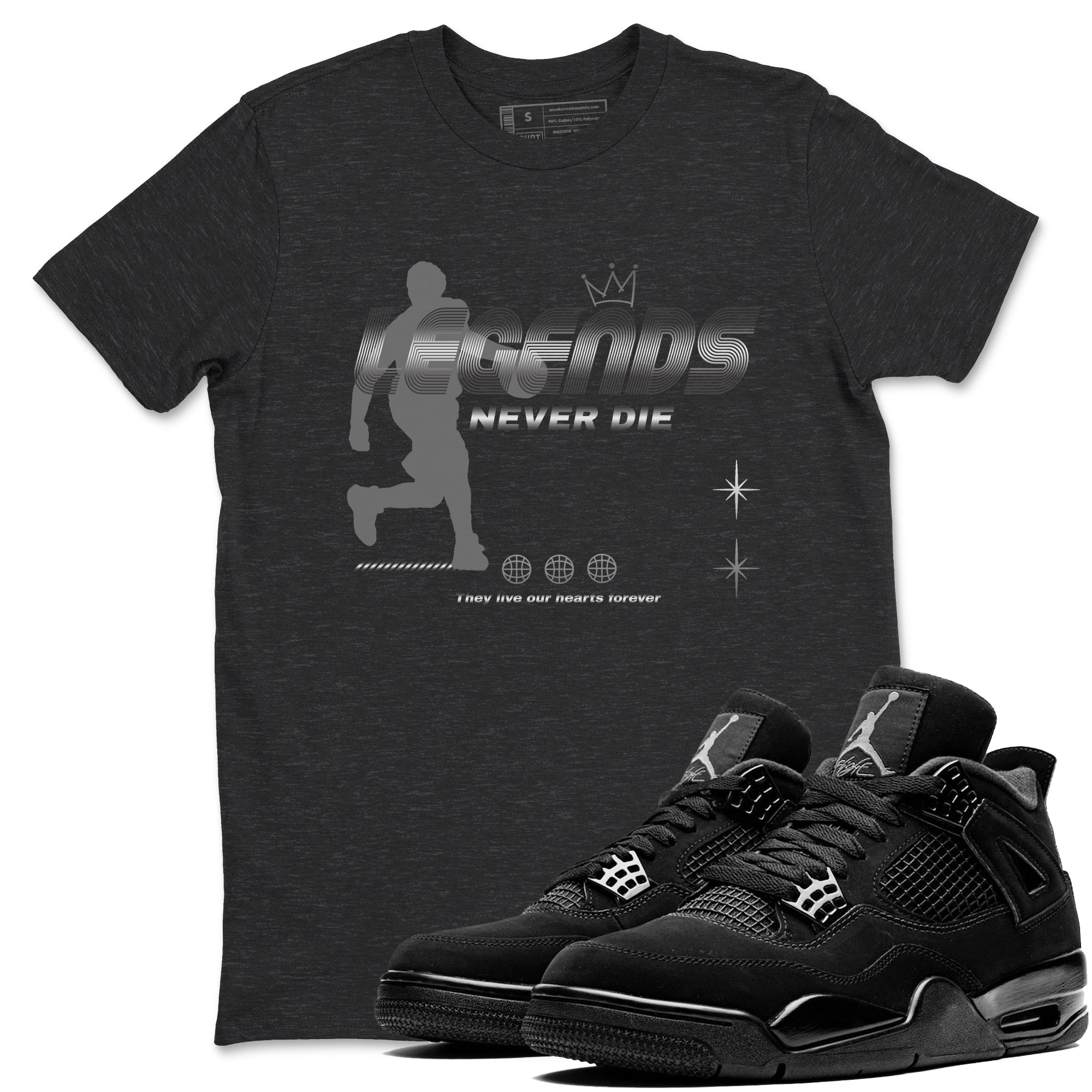 Legends Never Die snkmatch Tees - Air Jordan 4 Black Cat