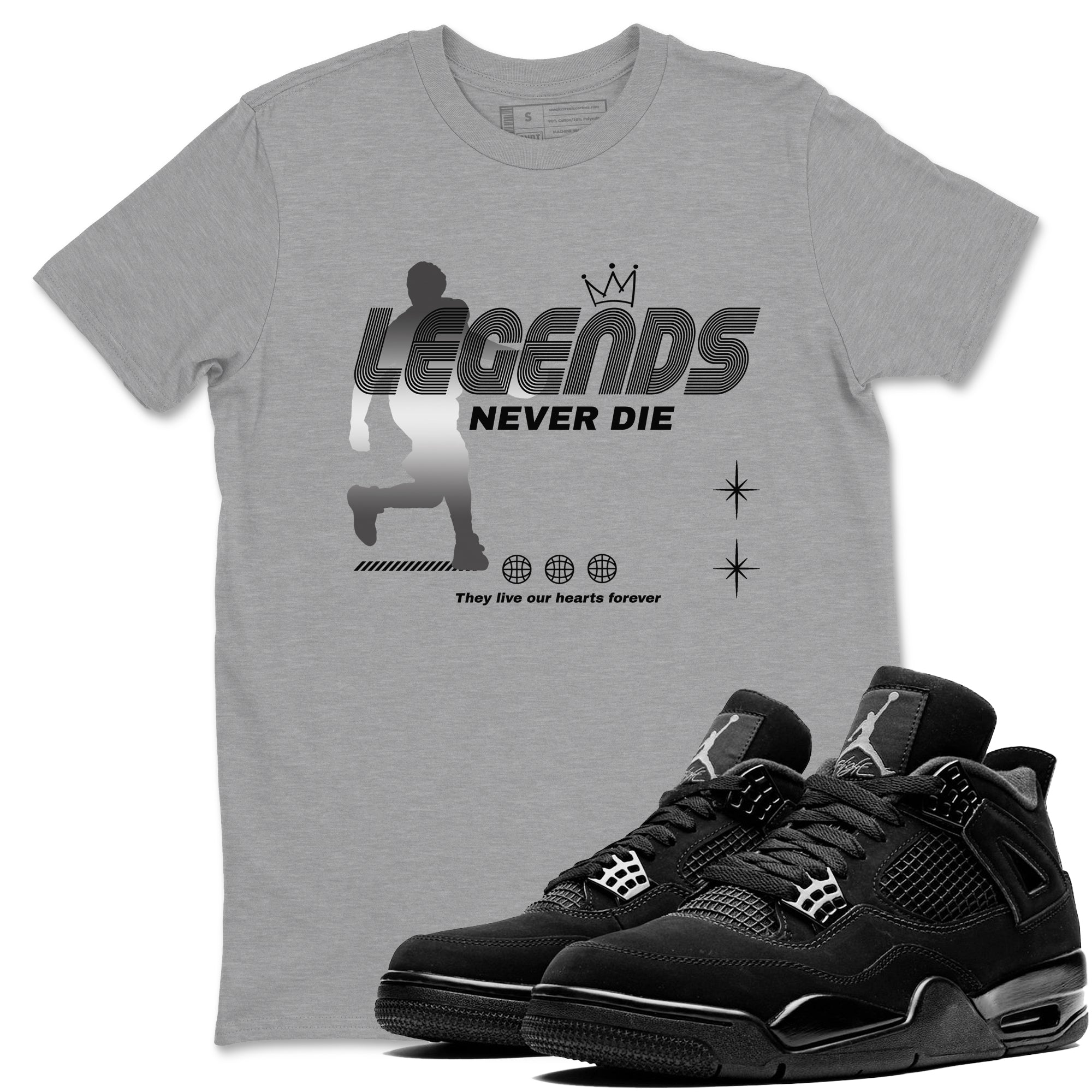 Legends Never Die snkmatch Tees - Air Jordan 4 Black Cat