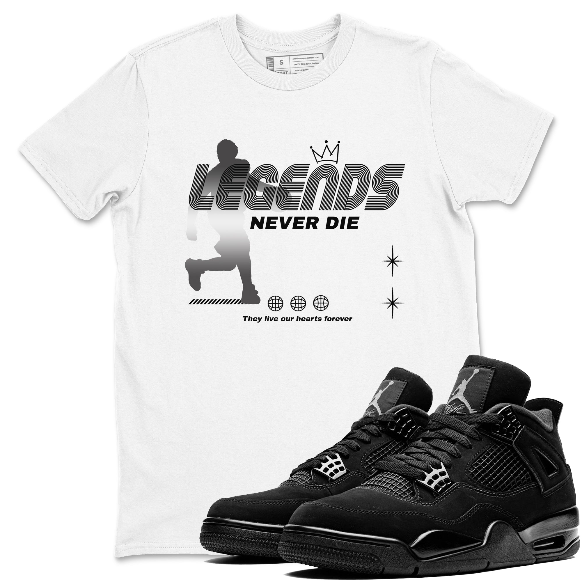 Legends Never Die snkmatch Tees - Air Jordan 4 Black Cat